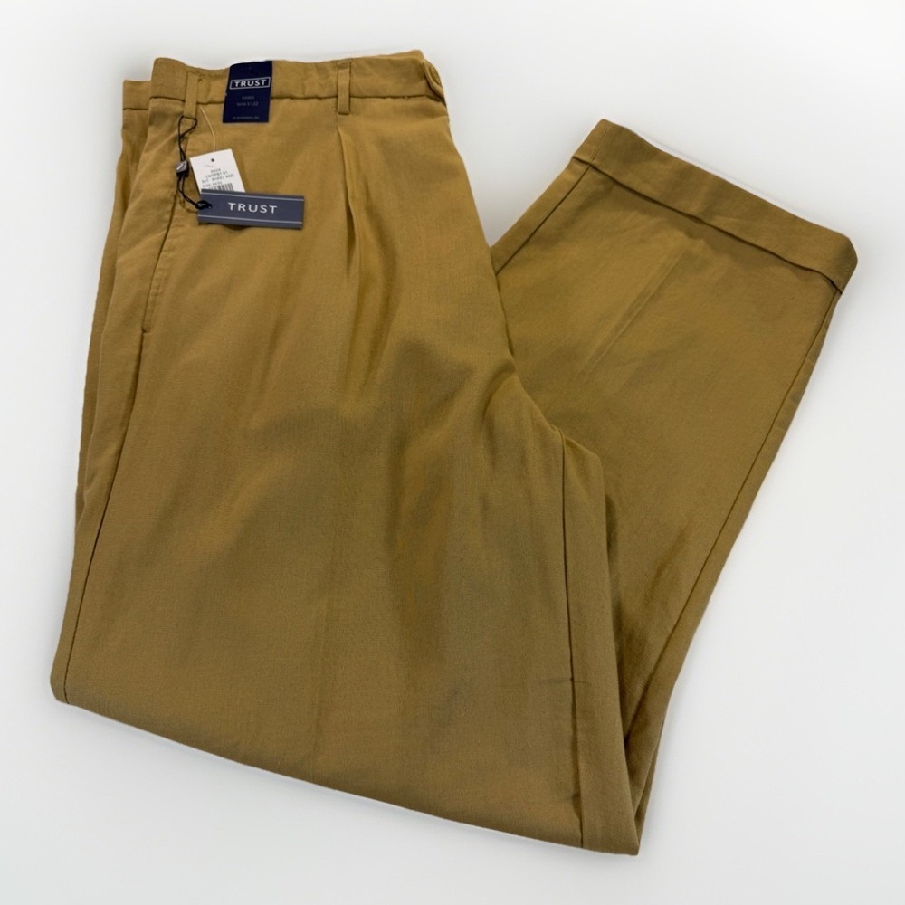 Trust Mens Khaki Linen Blend Pleated Dress Pants Slacks 44(43)x32 Retro Street